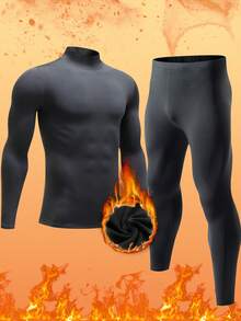 男士高领保暖内衣套装 - 黑色修身款，加厚保暖内衬，锁住温度，透气保暖，冬季防寒打底