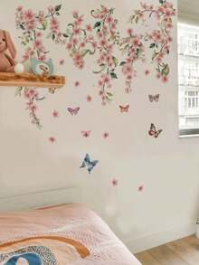 1PC Removable PVC Wall Decals – [Butterfly Pink Vine, Sunflower]Self-Adhesive Waterproof Wall Stickers For Home Decor, Room Decor, Wall Decor, And Kitchen – Easy To Apply, Ideal For Living Room, Bedroom, Or Office