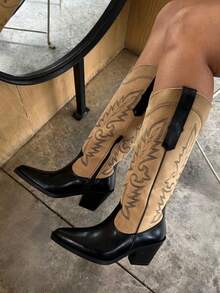 Botin vaquero de mujer  cowgirl botas de piso para mujer calzado vaquero botas estilo tejano botas western cowboy de tacón bajo suela antideslizante acojinadas botas para fiestas  festivales texanas desierto jaripeos casuales botines cortos botas womens boots shoes Willows  Cowboy    ANUDADO    Vacaciones - Negro - Ver 1