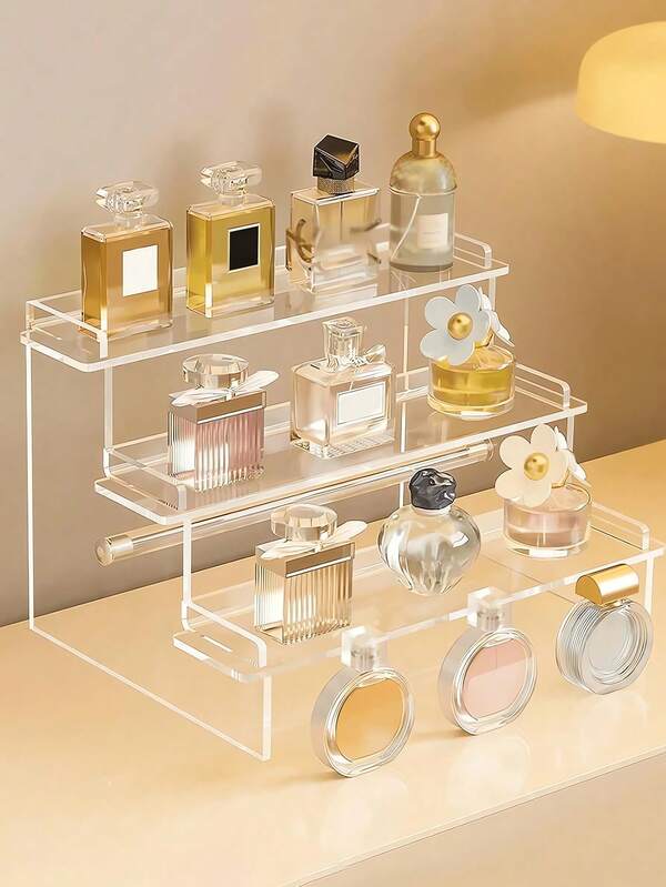 1pc Acrylic Cosmetic Storage Rack, Perfume, Skincare, Cosmetics Staircase Display Rack Multi-Layer Cosmetic Storage Rack, Perfume Display Rack, Cosmetic Beauty Tools Display Rack, Reinforced Thickened Trapezoidal Display Rack, Suitable For Living Room, Bathroom, Bedroom, Home Decoration