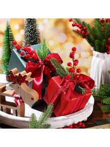 15/30/360PCS Artificial Flowers Foam Holly Christmas Pine Needles Bouquets Bouquets Christmas Red Fruit Fake Plants For Centerpieces For Room Decor,Winter Home Decoration, Halloween Decoration, Christmas Decoration, Birthday Gifts