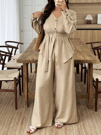 アーバンシック 2点セット プラスサイズ タイフロント カジュアル 無地 長袖 秋 学校 ハロウィン ビジネスカジュアル レディース ボタンアップシャツ