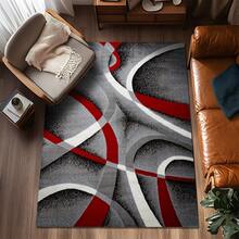 1pc Luxury Elegant Minimalist Modern Abstract Geometric Lines Area Rug, European & American , Red-Gray Rectangular Soft Faux Wool Washable Carpet, Suitable For Living Room, Bedroom, Entryway, Bathroom, Hallway, Patio, Kitchen, Indoor Outdoor, All Season Large Size Mat, Home Decor - Multicolor - View 6