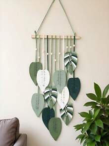 1 pieza Tapiz tejido a mano con hojas, decoración bohemia de pared con flecos, para habitación de niños, decoración de pared del dormitorio