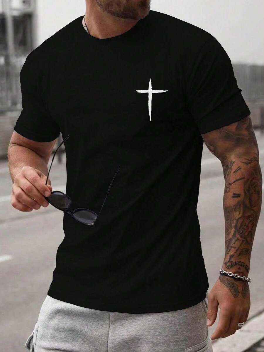 Men'S Classic Crew Neck T-Shirt - Breathable Knit Fabric, Slight Stretch, Regular Fit, 95% Polyester 5% Elastane, 180gsm, Patterned Design, Everyday Essential Tee For Adult, Men, Women, Teen, Teenager, Adolescent, Youth - nero - Visualizzare 1