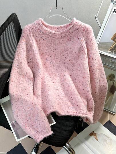 JIANHU Winterlicher Pastell-Pullover, süßer, locker sitzender Strickpullover, zarte rosa Urlaubsoptik für Damen