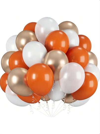 36个/套 橙金气球，10英寸深橙色和白色气球，带金色金属光泽，适合生日、婴儿派对、婚礼、新娘派对、毕业典礼、单身派对、感恩节、秋季主题派对装饰