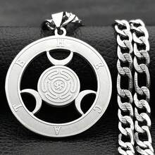 威卡三重月亮女神赫卡忒之轮不锈钢吊坠项链 Strophalos 赫卡忒魔法符号饰物 PIN 珠宝礼物 - 項鍊 - 查看 12