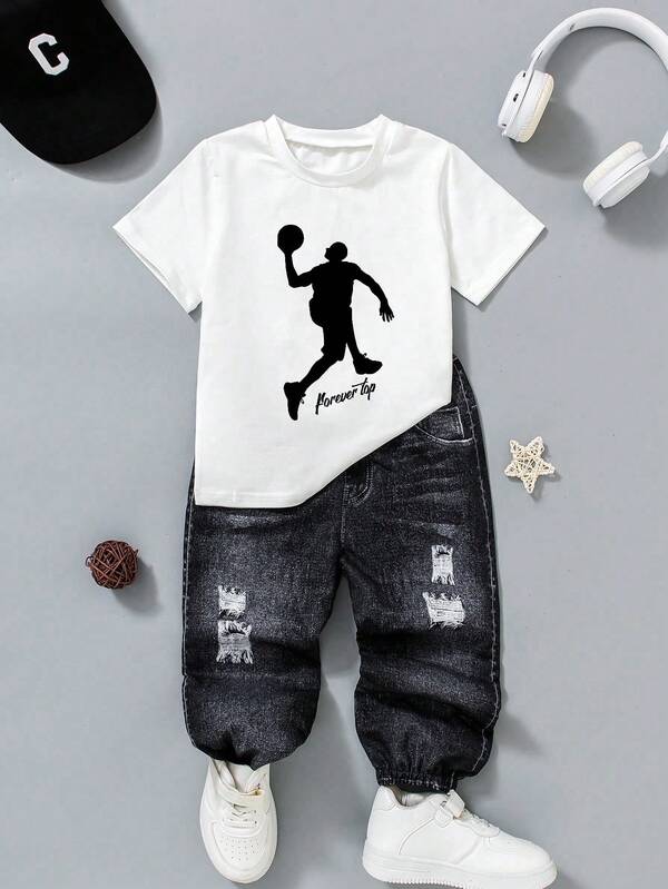 Este conjunto de moda callejera casual para niños incluye un pantalón de punto estampado. Adecuado para niños de 4 a 7 años. Es una opción ideal para fotografía callejera y uso diario. Apropiado para primavera y verano.