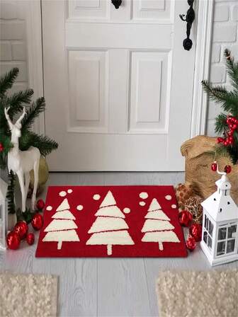 1 件圣诞门垫 50 厘米 * 80 厘米 - 可机洗节日地垫，带有驯鹿、雪人和树木图案，可洗织物底部，适用于入口、浴室、节日浴室装饰、季节性室内装饰、耐用材料、家居装饰