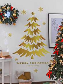 1/2/3pcs Christmas Wall Stickers, Christmas Elements Gold Christmas Tree Wall Stickers, Living Room Bedroom Home Holiday Decorative Wall Stickers, Self-Adhesive And Removable, No Electricity Required.Perfect Christmas Gift For Lovers, Parents And Friends. ﻿