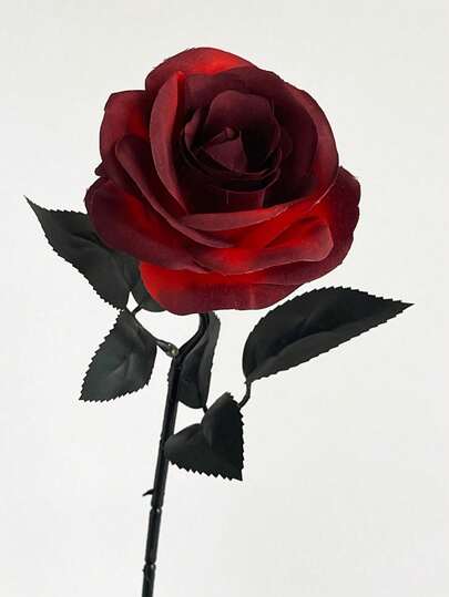 1 peça de flor artificial escura gótica de rosa preta de Natal, preta e branca, vermelha, decoração de Halloween, flor artificial única de seda, flor artificial, decoração para casa, sala de escritório, arranjos de flores, peça central artificial, decoração de jardim ao ar livre, decoração de chá de panela para aniversário de casamento