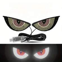 YITUMU 2 pezzi Luci per auto a LED con occhio di diavolo per Ognissanti - Lampade decorative per atmosfera alimentate tramite USB con 11 modalità di lampeggio, luce rossa/blu/bianca inquietante, facile installazione per auto, SUV e camion