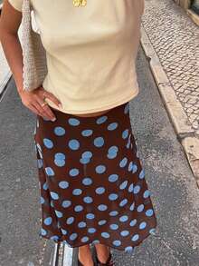 Women Polka Dot Midi Skirt Y2k Low Waist Semi Sheer Asymmetrical Hem Summer Flowy Midi Skirt Going Out - 卡其色 - 查看 5