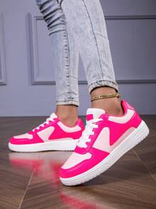 Frühlings-Neuheit, minimalistischer klassischer Sneaker mit Rundkappe, hellrosa & burgunderrote Schnürschuhe mit dicker Sohle, Lässig Sportschuhe, geeignet für Studenten, Skateboarding, Campus-Paar, bequem & atmungsaktiv - Heißes Pink - Übersicht 5