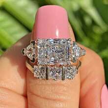 2pcs/Set Luxury White Gold Plated Women's Geometric Zirconia Elegant Fashion Wedding Rings, Valentine's Day Gift