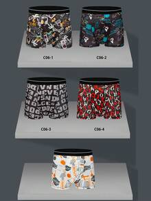 6 piezas/paquete Calzoncillos tipo bóxer de moda cómodos y con estampado de talle medio para hombres - Multicolor - Ver 10