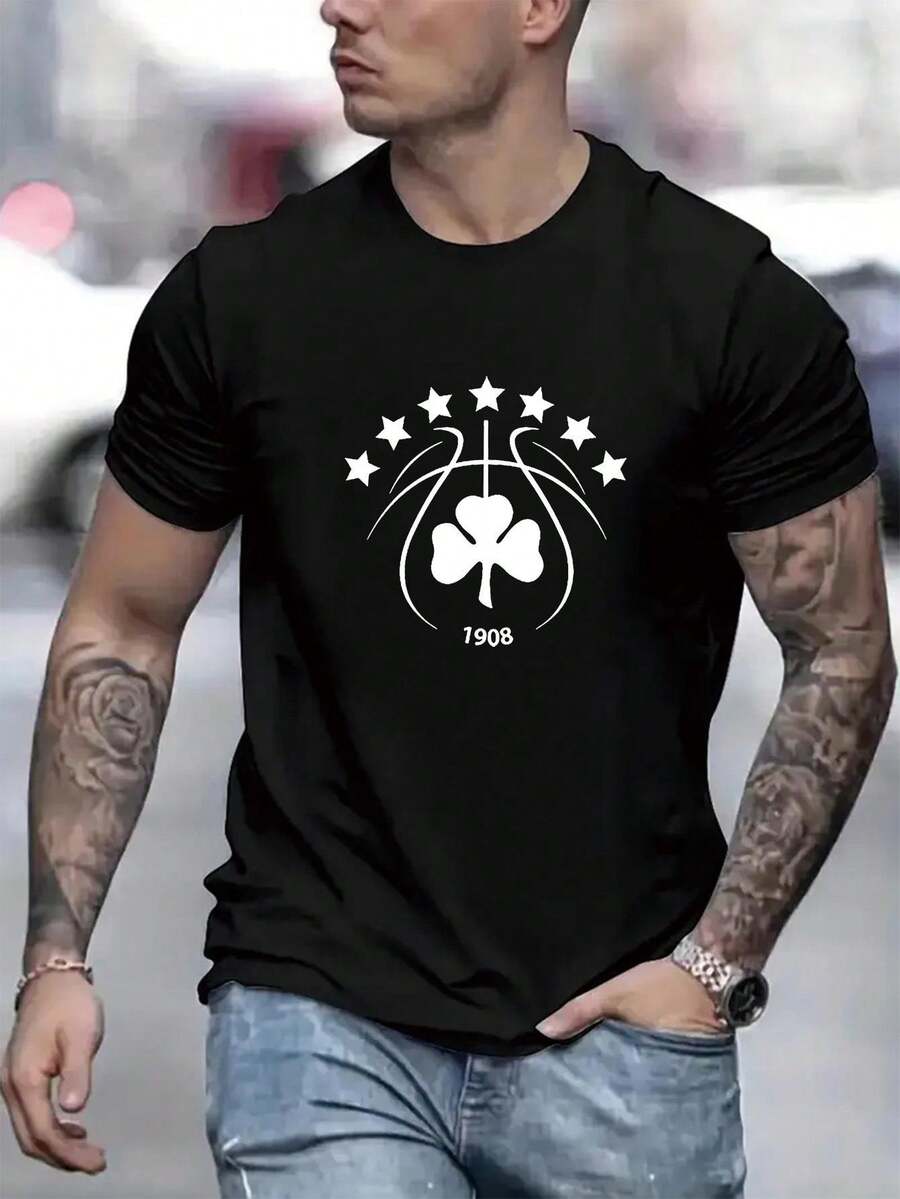Men's Casual Letter Print T-Shirt -Crew Neck, Short Sleeve, Summer , Casual, Fashion Tee For Adult, Men, Women, Teen, Teenager, Youth
