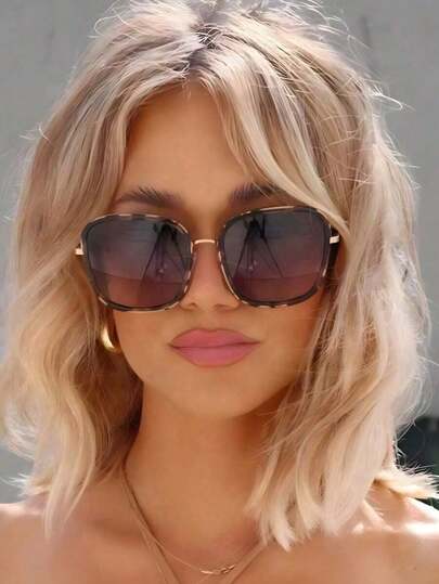 1pc Metal Leopard Pilot Frame New Advanced Sense Unique Double Beam Design Full Frame UV Protection Women Sunglasses For Anti-UV Summer Driving Camping Tropical Beach Vacay Outdoor Travel Family Outings Appointment Outfits Fashion Accessories Suitable For All Face Shapes