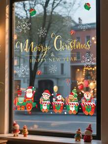 Christmas Window Clings - Santa's Train With Presents & Merry Christmas Text - Static Electricity Window Decoration - No Residue Removable - For Home, Store, Office - Reusable Holiday Decorations - Easy Application, Indoor Christmas Decorations, Festive Storefront Decor, Vibrant Festive Design, Noresidue Adhesive, Home Decor, Cheerful Display, Durable Material, Home Decorators