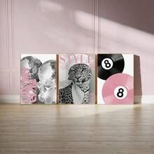 1/3pcs Leopard Cheetah Wall Art Picture 8 Ball Lucky Prints Canvas Paintings Pink Girly Posters Preppy Chic Luxury Decor For Bedroom, Living Room, Or Dorm Room Decor Gift For Her Unframed