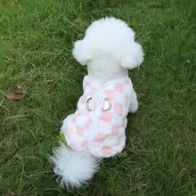 Checkerboard Button-Up Cardigan With Leash For Pets, Warm Lined For Autumn/Winter