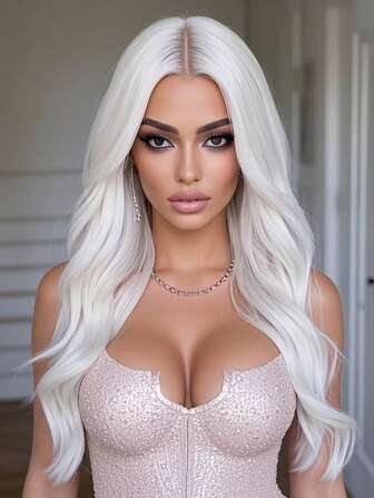 Lolita Peruk Vit 26 tum lång Lockigt vågigt Cosplay-peruk Syntetisk värmebeständig peruk Lättskött Mittbehandlad Vattenvågig stil Lämplig för kvinnor Dagligt bruk Halloweenperuk Julmusikfestivalperuk Kostymperuk Tillbaka till skolan Fest