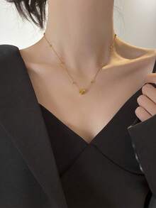 1pc Stainless Steel 3D Heart Shaped Fashionable Unisex Couple Necklace Pendant