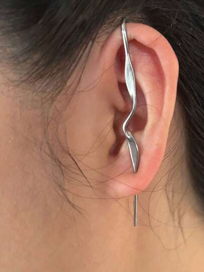 1pc 16G Stainless Steel Silver Punk Style Twist Hook Earring, Long Needle Ear Stud, Men's Body Piercing Jewelry, Suitable For Daily Wear, Banquet, Dance Party