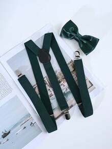 Solid Color Suspender & Bow Tie Set, Adjustable Suspenders & Bow Tie Combination Suitable For Daily Wear, Weddings, Parties, Banquets Autumn-Winter Accessories Halloween Costume,Suitable For Teens, Youth,Men,Casual, Outdoor, Athletic, Vacation, Graduation Gifts, Birthday, Daily Wear - Multicolor - View 12