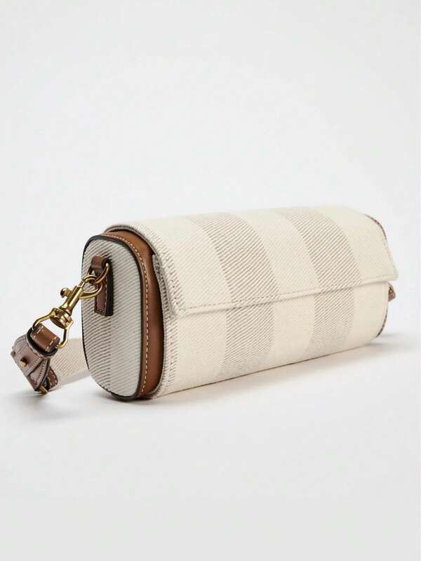 Women's Striped Crossbody Bag, Wide Strap Women's Vintage Baguette Bag, Tote Ladies Luxury Handbags, One Shoulder Armpit Small Cylinder Bags For Female