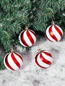6 Stück Weihnachts-Kugeln mit rot-weißen Streifen, Kunststoff-Ornamente mit glitzerndem S-förmigem Streifendesign, langanhaltend und geeignet für Weihnachtsbaum-Dekorationen, Weihnachtsparty-Dekorationen, Hochzeitsdekoration, Geburtstagsparty-Dekoration, Innen- und Außenbereich, Gartendekoration, Fensterdekorationen, Weihnachtsdekorations-Zubehör
