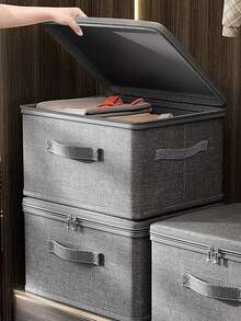 Foldable Storage Box With Zipper Lid, Handled Storage Cube Basket, Closet Clothes Organizer Container