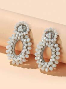 Beaded Round Drop Earrings - Blue - View 4