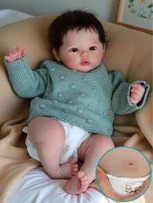 1 个 18 英寸 Cuddly Meadow 女婴全身软胶重生娃娃玩具，植发，逼真的彩绘手指甲和脚趾甲，包含服装和配件