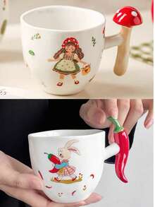 创意蔬菜手柄杯，可爱卡通握手杯，可爱陶瓷杯，精美家用马克杯，牛奶杯，早餐杯，咖啡杯返校 - 多選 - 查看 19