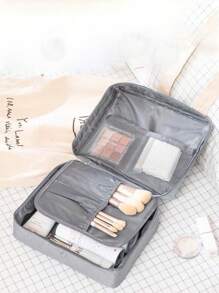 1pc Double Layer Makeup Brush Holder Bag, Multi-Functional Travel Cosmetic Bag, Waterproof Makeup Bag, Large Capacity Makeup Pouch, Portable Cosmetic Organizer Bag For Makeup Brushes, Lipstick, Foundation, Skincare Tools, Double Layer, Large Capacity, Waterproof, Polyester Material, Portable, Foldable, Travel Essential, Holiday Essential, Bedroom Decor, Autumn Decor, Gift For Friends & Teachers, Birthday Gift