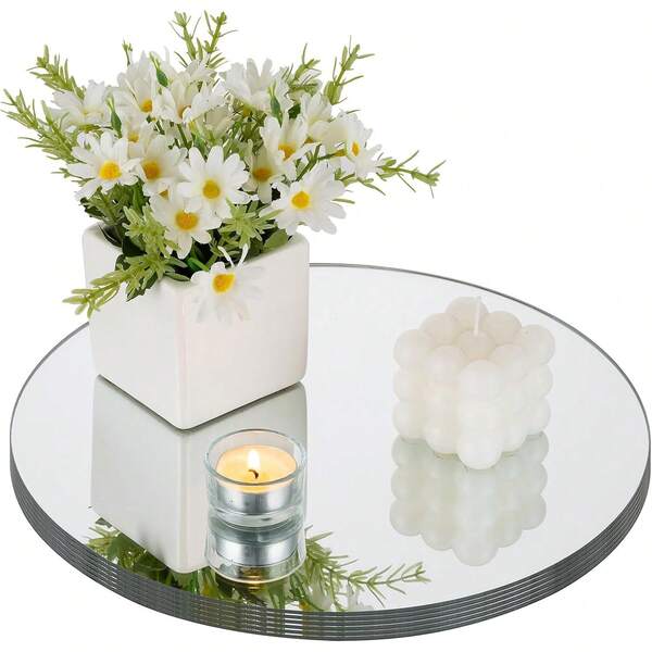 Round Acrylic Mirror, Non Glass Round Mirror Plate Self Adhesive Mirrors Stickers, Round Mirror Plate Centrepieces, Acrylic Plate Circle-Mirrors Trays For Wedding Table Center Event DIY Crafts Home Wall Candle Decor