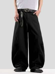 1pc Justice Brother Retro Denim Jeans, Personalized Curved Knife Design, Casual Street Style Wide Leg Loose Fit Washed High-End Pants For Men, Grunge - Black - View 2