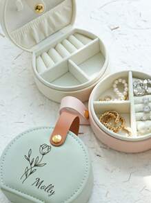 1pc Custom Jewelry Box Custom Name Personalized Travel Jewelry Box Custom Name And Birth Flower Jewelry Box Small Square Earring Storage Box With Handle Bridesmaid Wedding Gift Box For Sisters And Friends