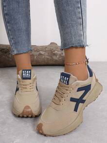 女士舒适系带运动鞋 - 轻便百搭休闲鞋，四季防滑橡胶鞋底