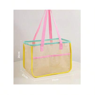 1 Túi lưới tối giản cho bé gái, Túi mua sắm tạp hóa dung tích lớn, Túi đựng đồ ăn nhẹ cắm trại di động, Túi đi biển mùa hè thoáng khí, Túi tắm chống thấm nước, Thích hợp cho học sinh
