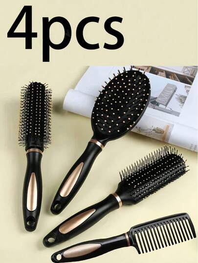 四件套气垫梳、顺发梳和梳子套装，包含扁平梳和顺发梳，男女皆宜，适用于干发、卷发和直发。是馈赠亲友的理想之选。套装包含梳子、顺发梳、球形梳、迷你梳子套装、木梳、美发工具、梳子、美发设备、发型设计、美发、梳子、梳子套装、梳子、卷发梳、顺发梳、女士梳子、理发师、理发配件、理发店、美发设备。