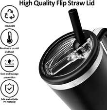 1/2Pcs Flip Straw Lid Replacement For 40 Oz Tumbler With Handle, Leak-Proof, Spill-Proof Straw Lid Cover, Includes Straw, Perfect For Travel, Gym, Car, Daily Use - 2 chiếc màu đen - Xem 3