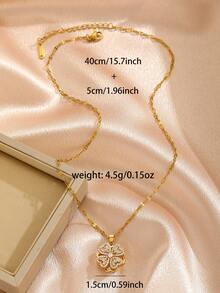 1 Stück luxuriöse Kupfer & kubische Zirkonia Pflaumenblüten-förmige & Glücksklee-Herzen & Blumen & Windmühlen drehbare Edelstahl Halskette, geeignet für Frauen und Mädchen für den täglichen Gebrauch / Jahrestags-Geschenke für Freundin oder Geliebte