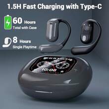 AI Translation Language Translator Earbuds - Souroyea Translation Open Ear Buds With Free App Supports 144 Languages Real Time Translating, 72H Play Time Charging Case Built In LCD Touch Screen - Black - View 6