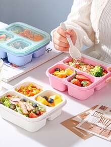 1 件 4 格便当盒、零食容器、便当盒、食品储存容器、可重复使用、餐食准备午餐容器、轻便、可堆叠、微波炉、冰柜、洗碗机、便当盒、易于包装各种零食和水果，可轻松放入背包或午餐袋 - 彩色 - 查看 3