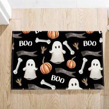 1pc Halloween Pattern Crystal Velvet Rug Doormat, Non-Slip Dirt-Resistant Decorative Entryway Carpet, Washable