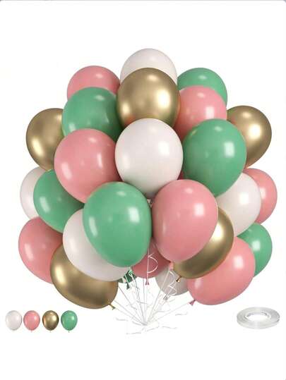 36个/套复古绿粉气球，10英寸鼠尾草绿、灰色、粉色带金色金属光泽乳胶气球，适合女孩、婴儿派对、生日、丛林、森林主题派对装饰