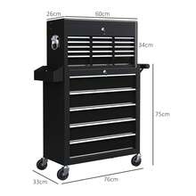 HOMCOM 2 In 1 Rolling Tool Cabinet On Wheels With 14 Drawers, Pegboard And Side Rack, Lockable Top Tool Chest And Roller Cabinet Combo For Workshop And Home, Black - 黑色 - 查看 3